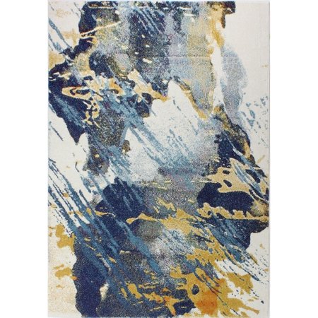 BASHIAN Bashian E110-IVBL-76X96-5341A Bashian Everek Collection Abstract Contemporary Polypropylene Machine Made Area Rug; Ivory & Blue - 7 ft. 6 in. x 9 ft. 6 in. E110-IVBL-76X96-5341A